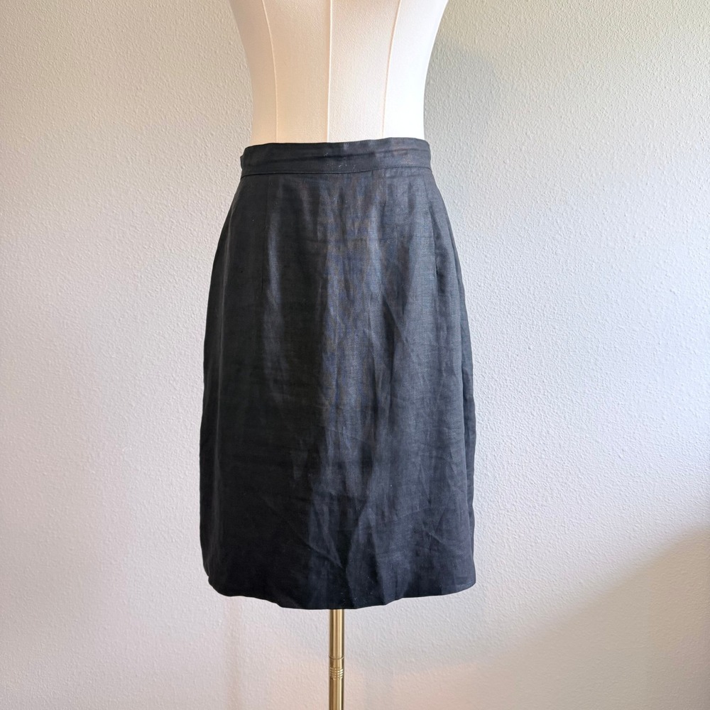 Classic Black 100% Linen Pencil Skirt Size 8 Lined Work Office Formal Minimalist